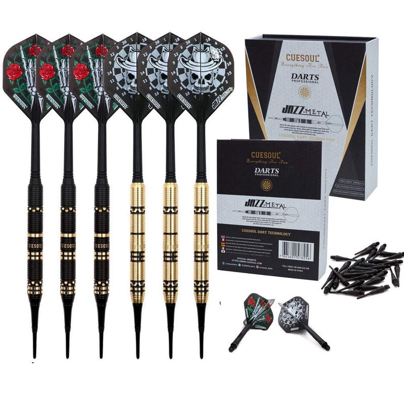 CUESOUL Jazz - Soft Tip Darts Set 19 Grams with 6pcs AK5 Plastic Integrated Flights & 36pcs Plastic Tips for Electronic Dart Board - Image 1